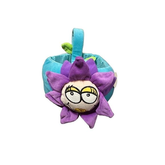 Vintage Dan Dee Dandee Plush Basket Flower with Smiley Face Blue Purple New - Picture 1 of 12